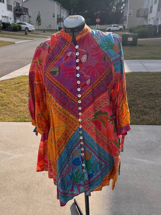 FARM Rio Dresses & Skirts - FARM Rio Mixed Scarf Print Button-Down Mini Shirt Dress